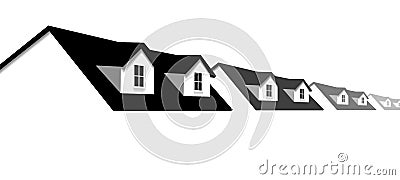 Home Row Houses Border with Dormer Roof Windows Vector Illustration