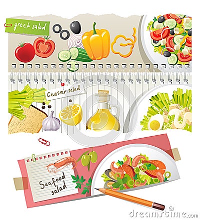 Home salads recipes Vector Illustration