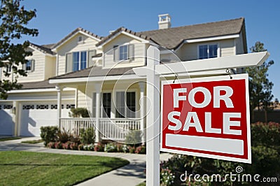 Home For Sale Sign & New Home Stock Photo