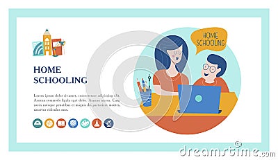 Home schooling. The concept of getting a good education at home. Vector illustration in flat style. Vector Illustration