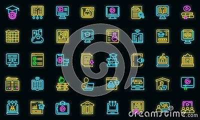 Home schooling icons set vector neon Vector Illustration