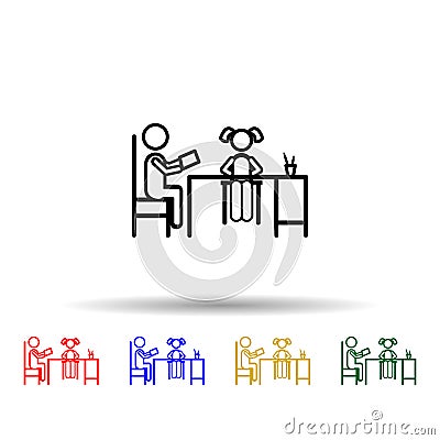 Home schooling, parent teaching multi color icon. Simple thin line, outline vector of home schooling icons for ui and ux, website Stock Photo