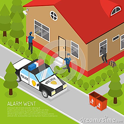 Home Security Alarm Response Isometric Illustration Vector Illustration