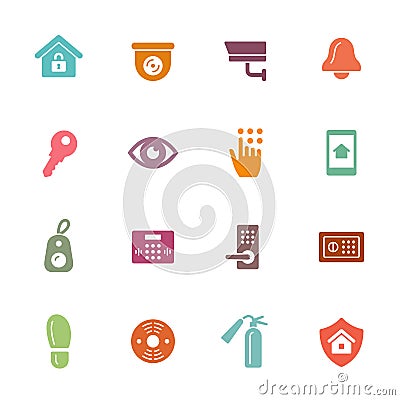 Home security colourful vector icon set Vector Illustration