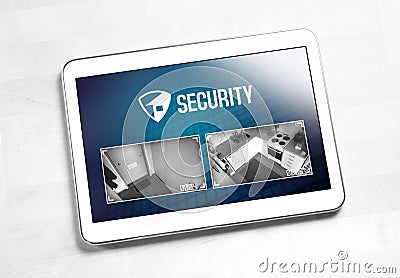 Home security system and application in tablet. Stock Photo
