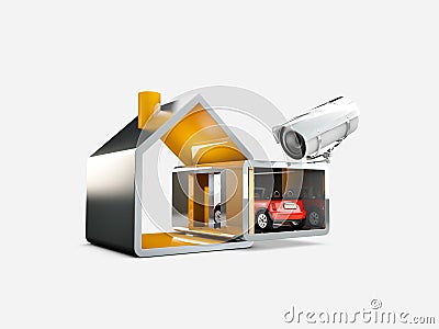 Home security system, 3d illustration, isolated white Cartoon Illustration