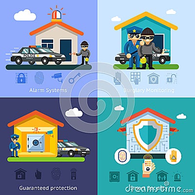 Home security system flat vector background Vector Illustration