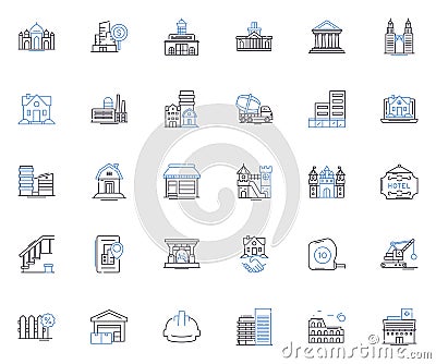 Home and shelter line icons collection. Residence, Dwelling, Habitat, Homestead, Abode, Refuge, Fortress vector and Vector Illustration