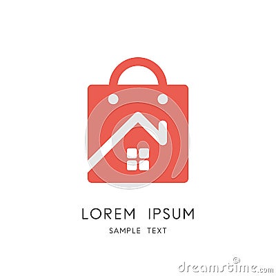 Home and shopping bag logo - real estate purchase and sale Vector Illustration
