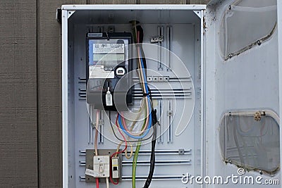 Home smart meter box on a wall Editorial Stock Photo