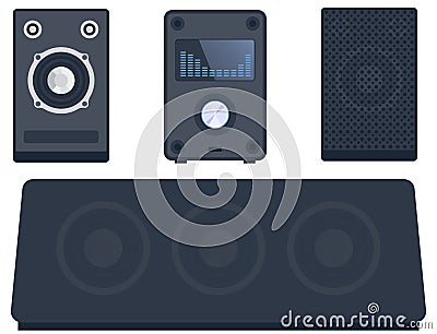 Home sound system stereo flat vector music loudspeakers player subwoofer equipment technology. Vector Illustration