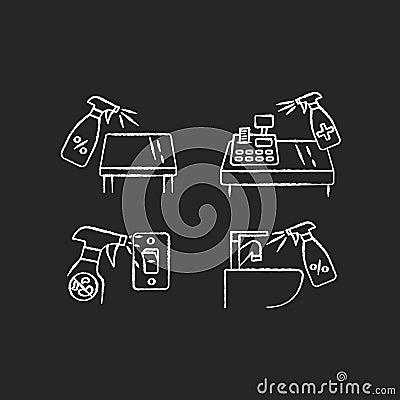 Home sterilization chalk white icons set on black background Vector Illustration