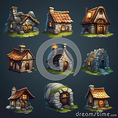 home stone house ai generated Cartoon Illustration