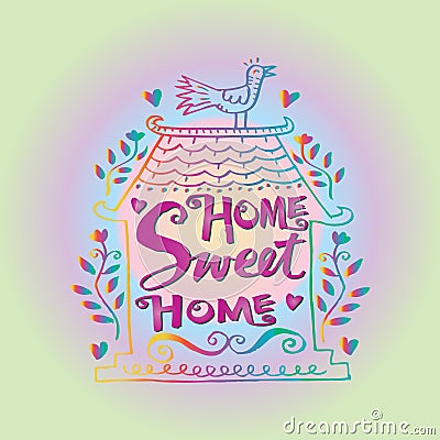 Home sweet home postcard. Cartoon Illustration