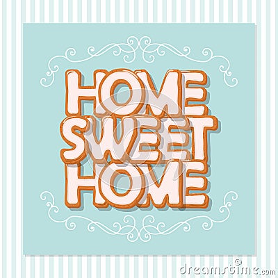 Home sweet home. Vintage card. Cute design in pastel blue colors. Stock Photo