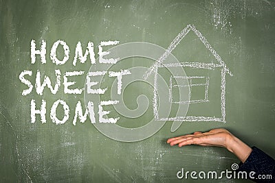 HOME SWEET HOME. Text on a green chalkboard Stock Photo