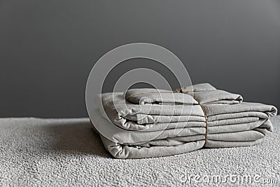 Home textiles minimalism, linen bed linen Stock Photo