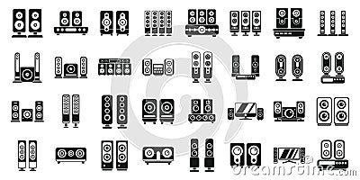 Home theater icons set simple vector. Speaker audio Vector Illustration