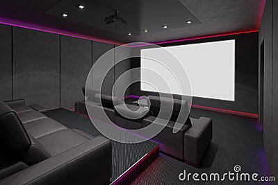 Home Theater Interior. 3d illustration. Cartoon Illustration