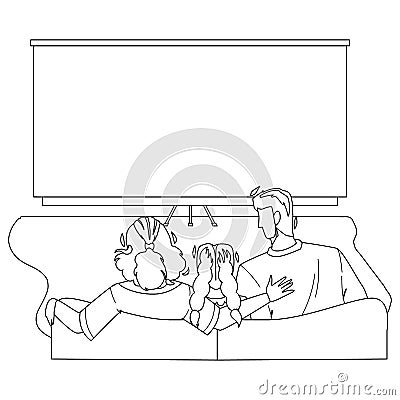 Home Theatre Watching Family Togetherness Vector Vector Illustration