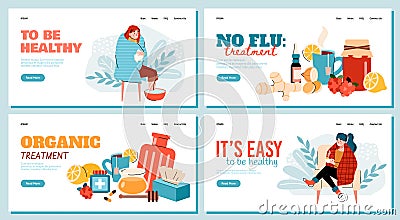 Home treatment for flu or cold virus - banner set for medical website Vector Illustration