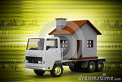 Home in a truck in color back ground Cartoon Illustration