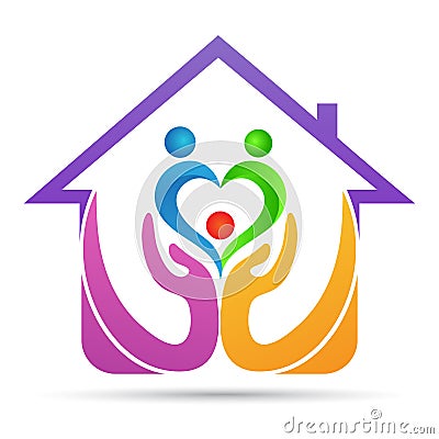 Home trust care people elder couple family love logo design Vector Illustration