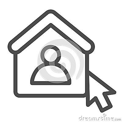 Home user and mouse cursor line icon, remote work concept. Vector graphics. User house with mouse pointer sign on white Vector Illustration