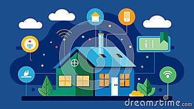 A home that uses data on household energy usage to automatically regulate the heating and cooling systems resulting in Vector Illustration