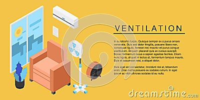 Home ventilation concept banner, isometric style Vector Illustration