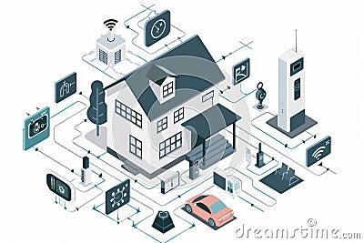 Home video feeds integrate digital monitoring via safeguarding panels in camcorders, automating surveillance responses for continu Cartoon Illustration
