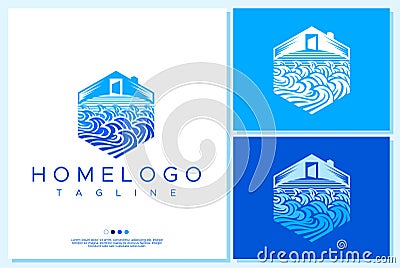 home wave logo design. wave home logo branding. wave villa logo concept. Vector Illustration