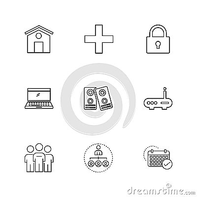home , wifi router , speaker, celender , lock , home , laptop , Vector Illustration