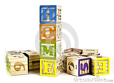 Home word on wooden block letters Stock Photo