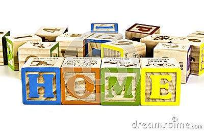 Home word on wooden block letters Stock Photo