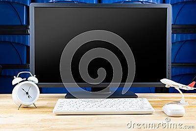 Home workplace with Desktop computer and business objects, Work from home concept Stock Photo