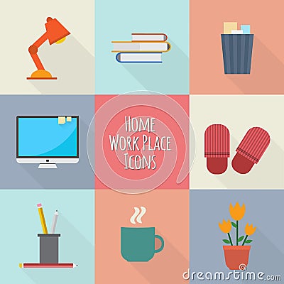 Home workplace icons set Vector Illustration