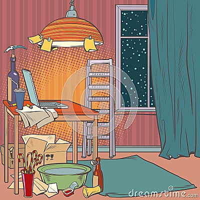 Home workplace at the laptop Vector Illustration