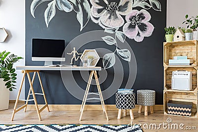 Home workspace with diy regale Stock Photo