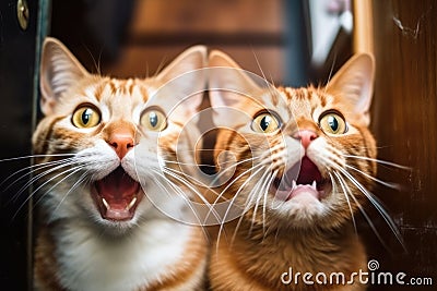 Homebound Cats' Expressions of Surprise in Close-Up Stock Photo