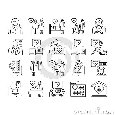 Homecare Services Collection Icons Set Vector . Vector Illustration