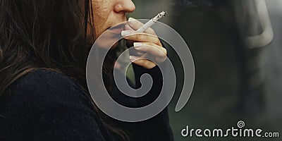 Homeless Adult Woman Smoking Cigarette Addiction Stock Photo