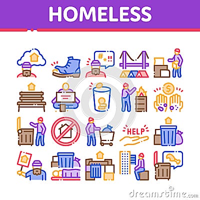 Homeless Beggar People Collection Icons Set Vector Vector Illustration