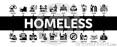 Homeless Beggar People Minimal Infographic Banner Vector Vector Illustration