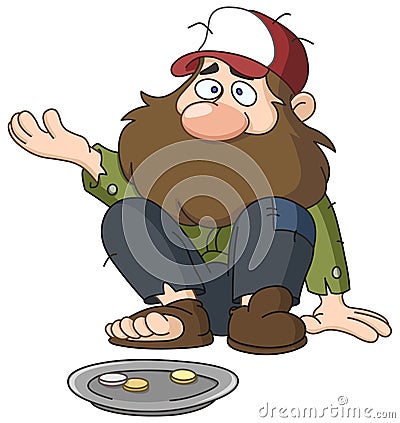 Homeless beggar Vector Illustration