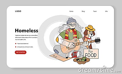 Homeless character. Female beggar wearing ragged and dirty clothes Vector Illustration