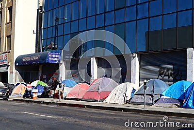 Homeless in downtown Los Angeles, California Editorial Stock Photo