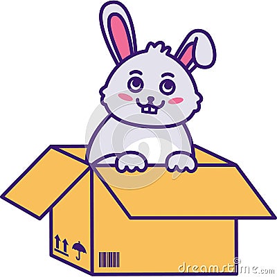 Homeless Eared Hare in Cardboard Box Illustration Vector Illustration