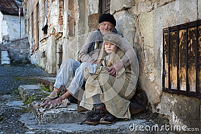 Homeless family Stock Photo