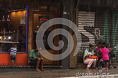 Homeless family at Augusta Street, in Sao Paulo, Brazil Editorial Stock Photo